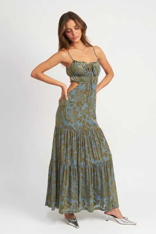 RUCHED MAXI DRESS WITH OPEN BACK
