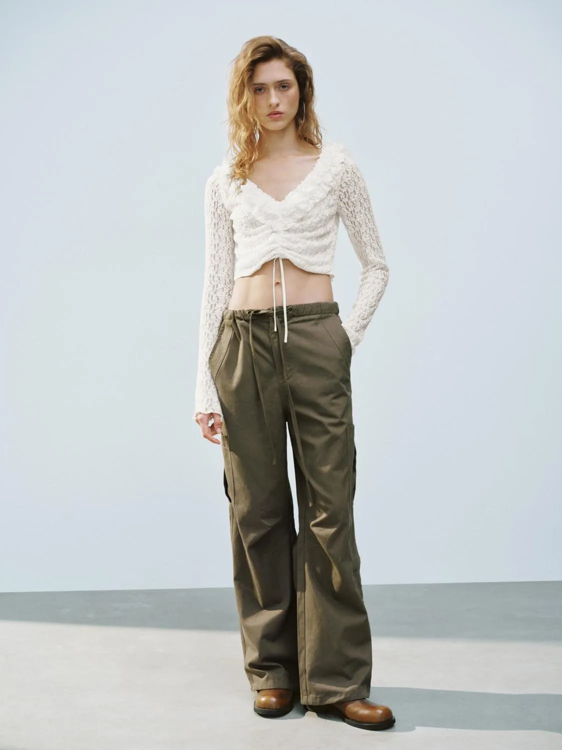 Ruffle Hem Lace Blouses