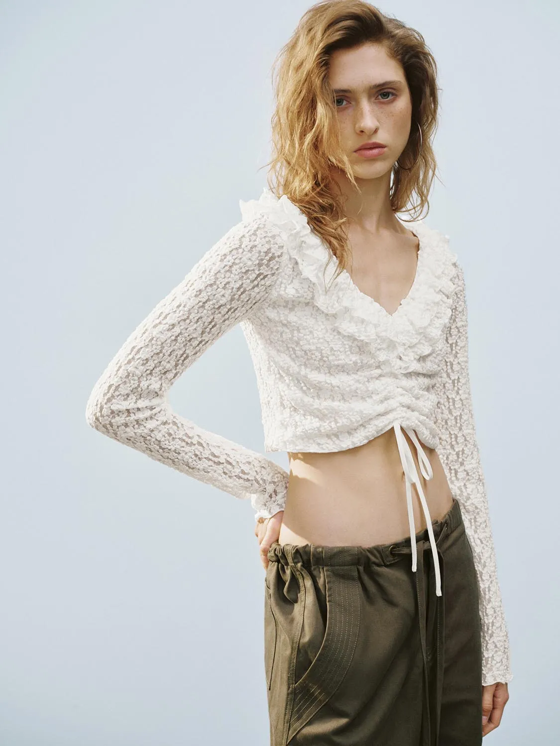 Ruffle Hem Lace Blouses