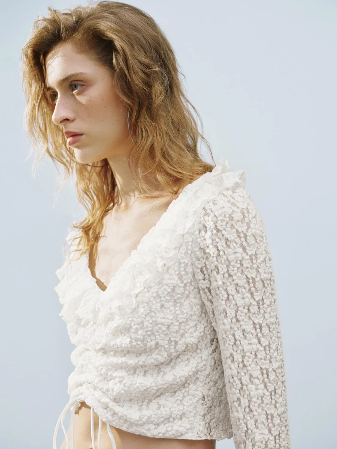 Ruffle Hem Lace Blouses