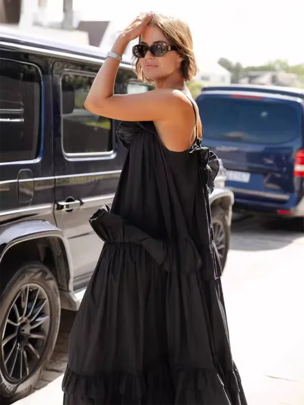 Ruffled Maxi Dress with Tiered Design and Spaghetti Straps