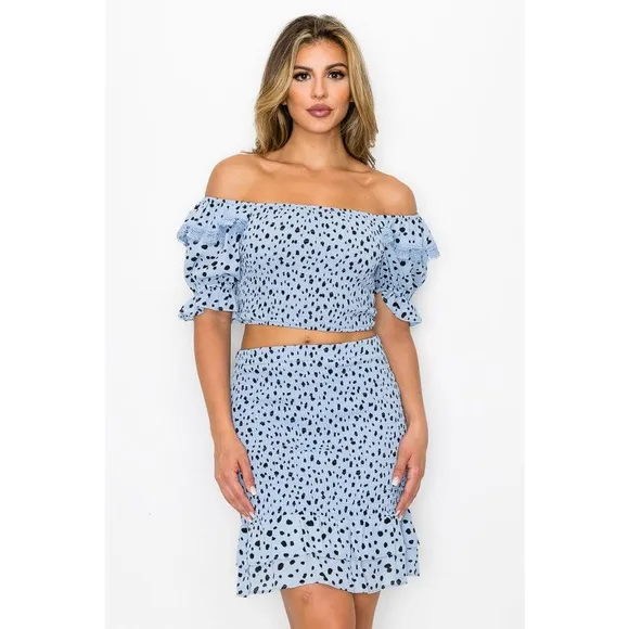 Ruffled Smocked Top &amp; Skirt Set Sz L