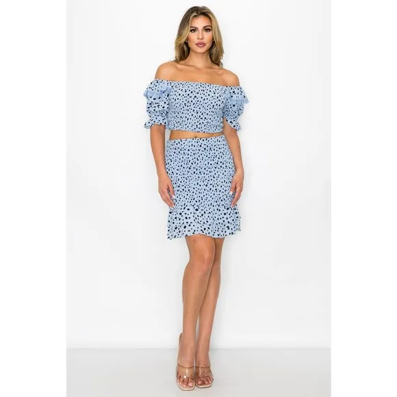 Ruffled Smocked Top &amp; Skirt Set Sz L