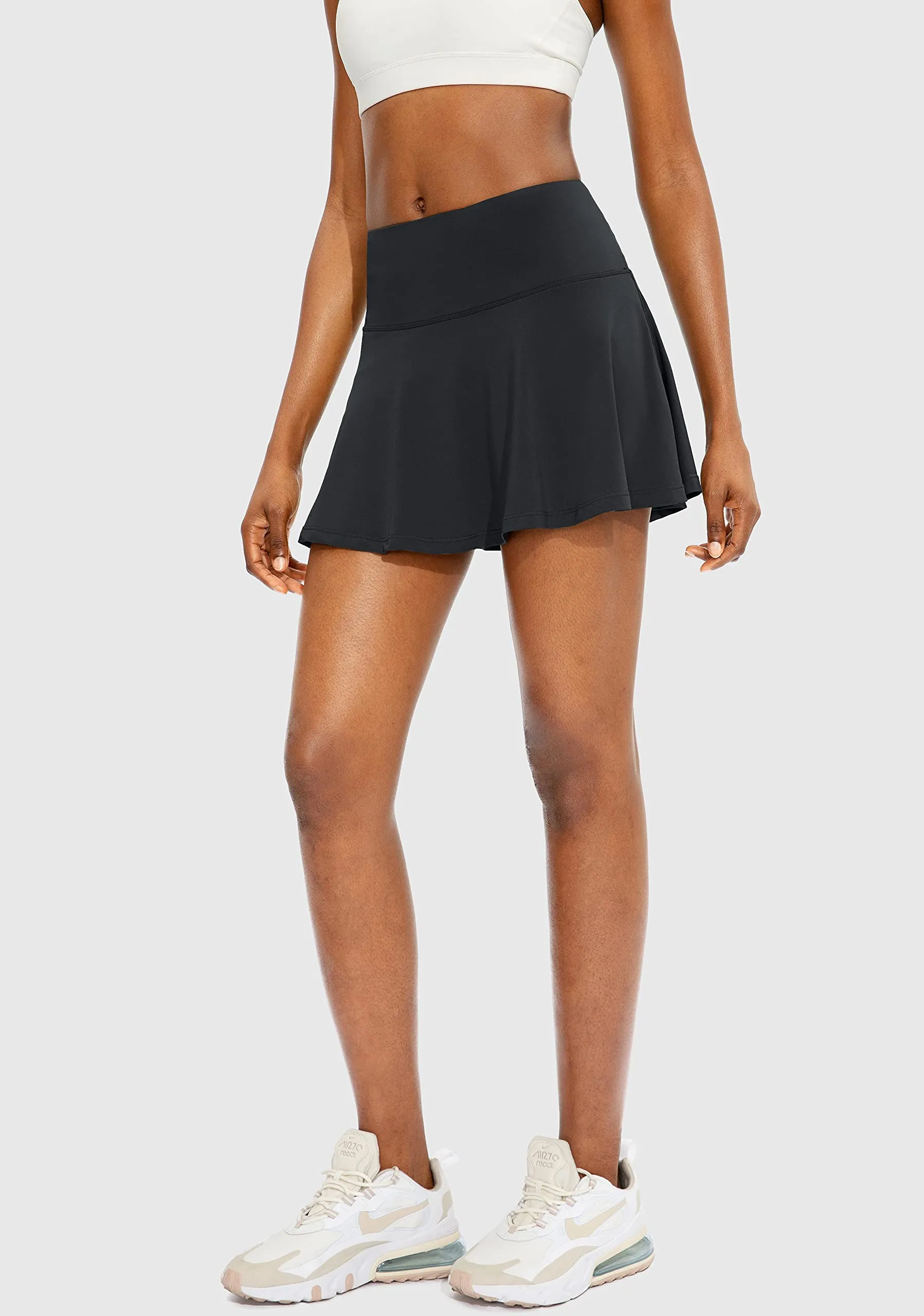 SANTINY Women's Athletic Tennis Golf Skirts with Shorts 3 Pockets Active High Waisted Skorts for Women Running Workout Sports