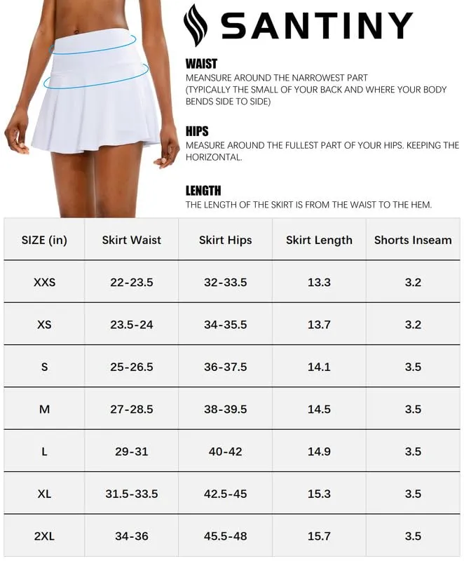 SANTINY Women's Athletic Tennis Golf Skirts with Shorts 3 Pockets Active High Waisted Skorts for Women Running Workout Sports