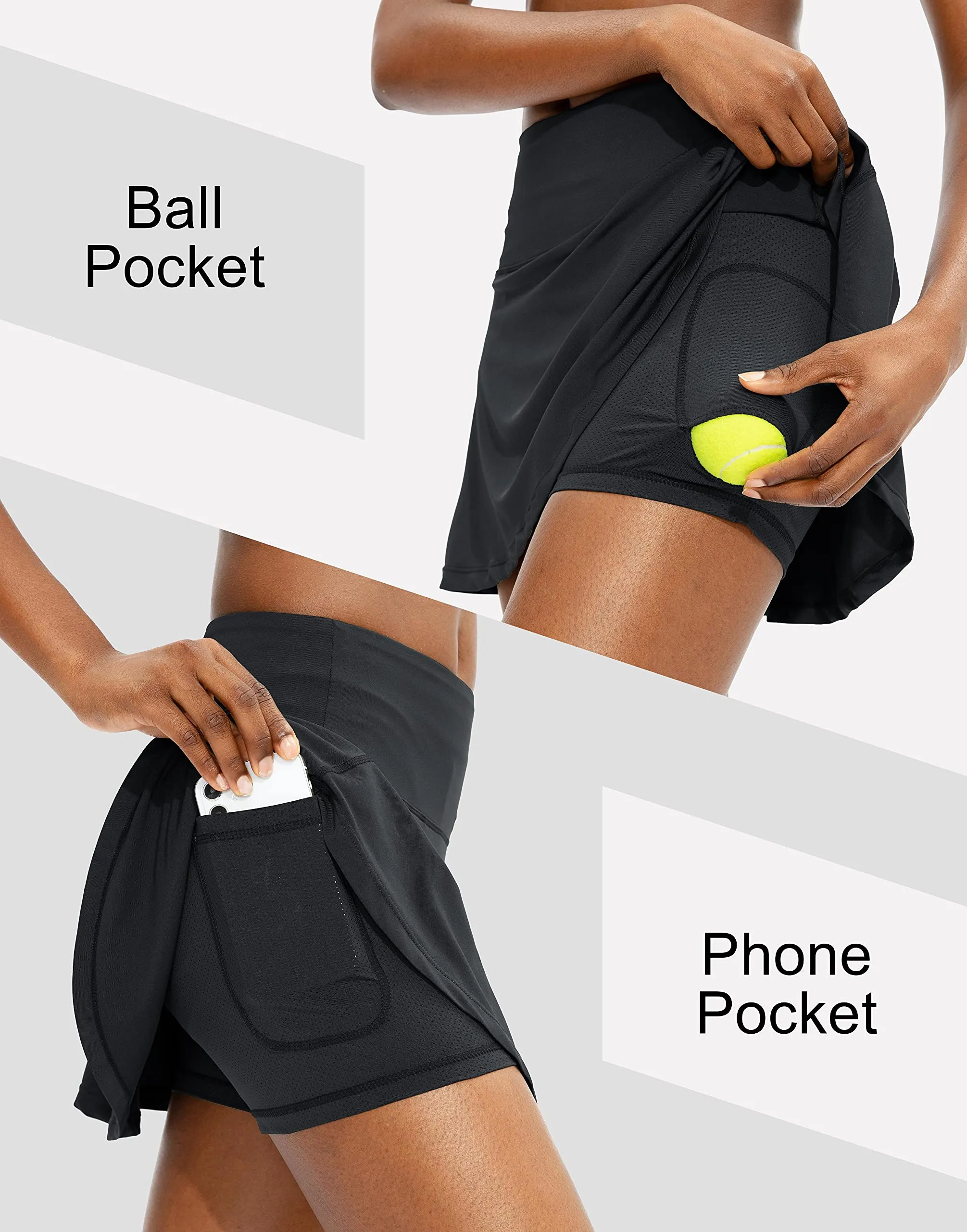 SANTINY Women's Athletic Tennis Golf Skirts with Shorts 3 Pockets Active High Waisted Skorts for Women Running Workout Sports