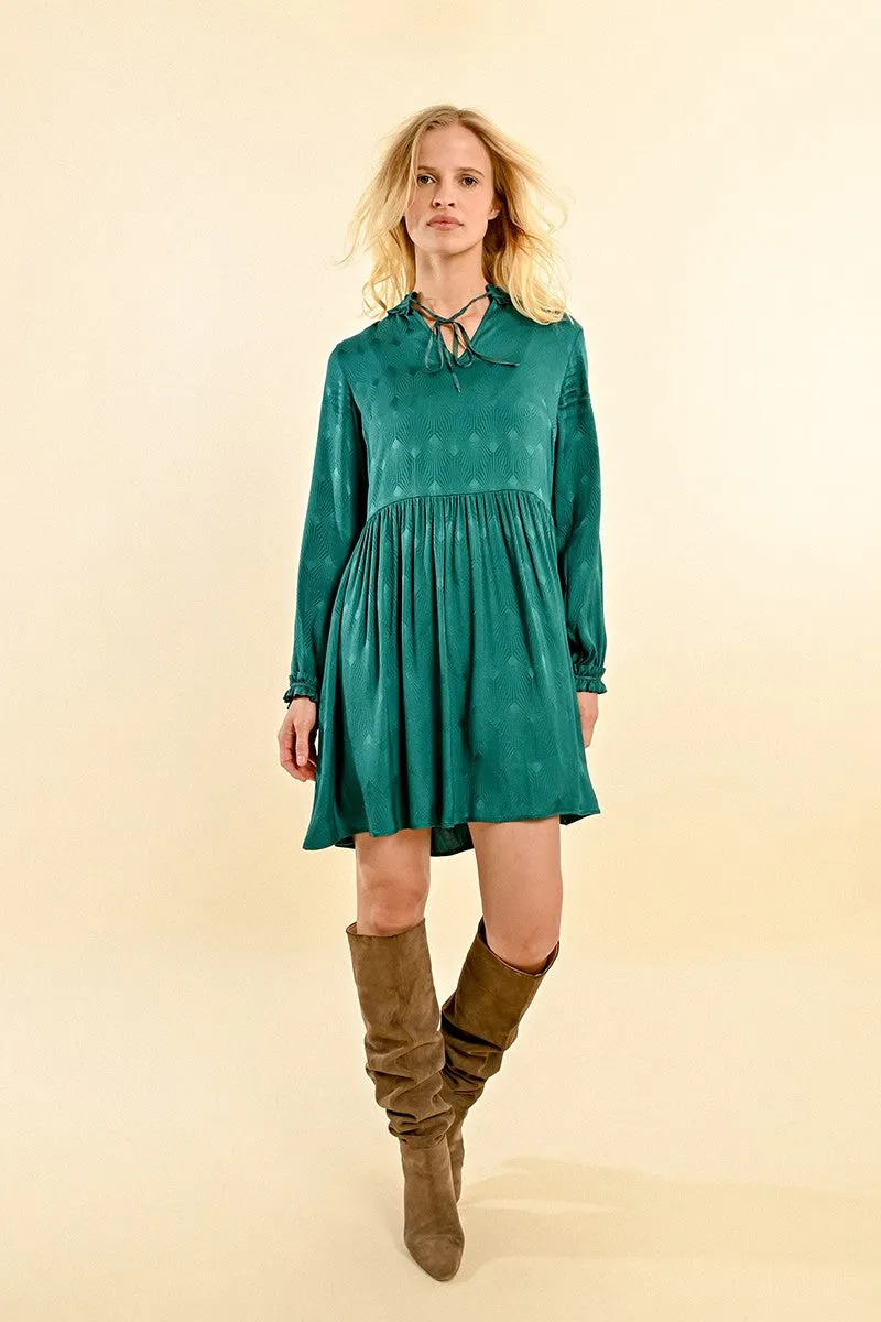SATIN DRESS WITH TIE NECKLINE