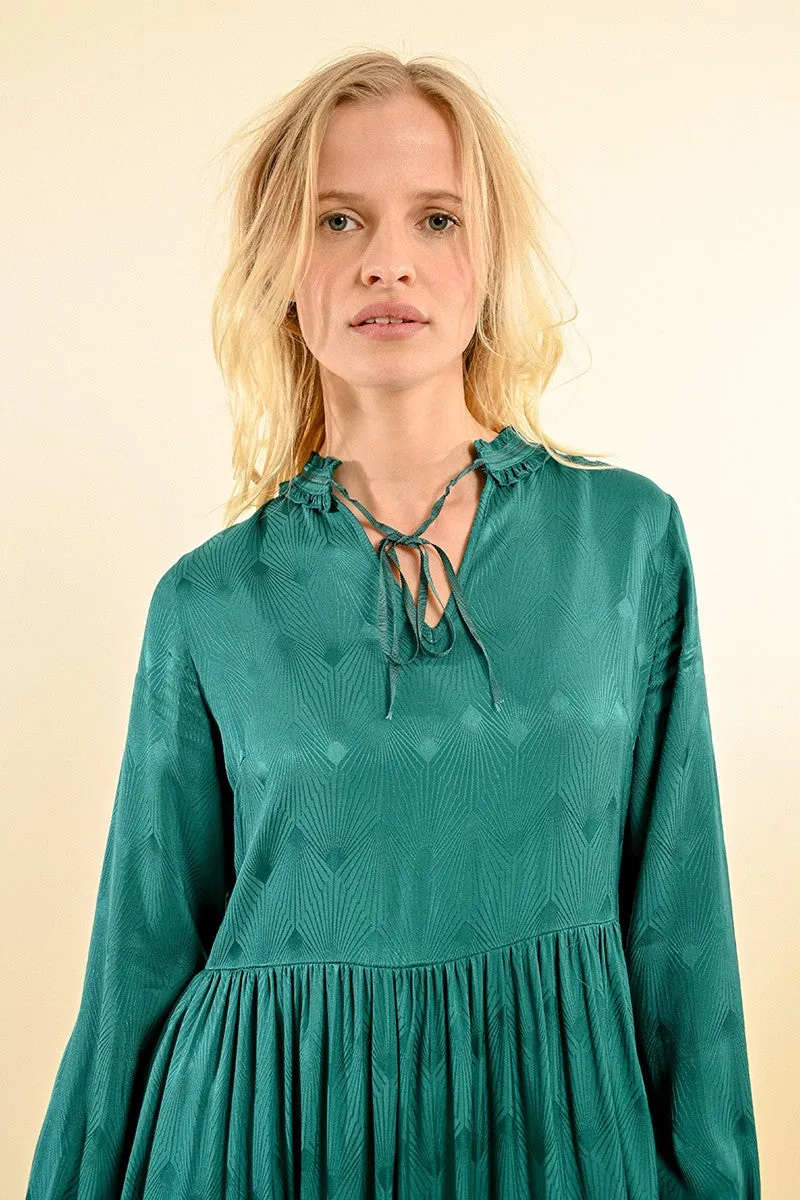 SATIN DRESS WITH TIE NECKLINE