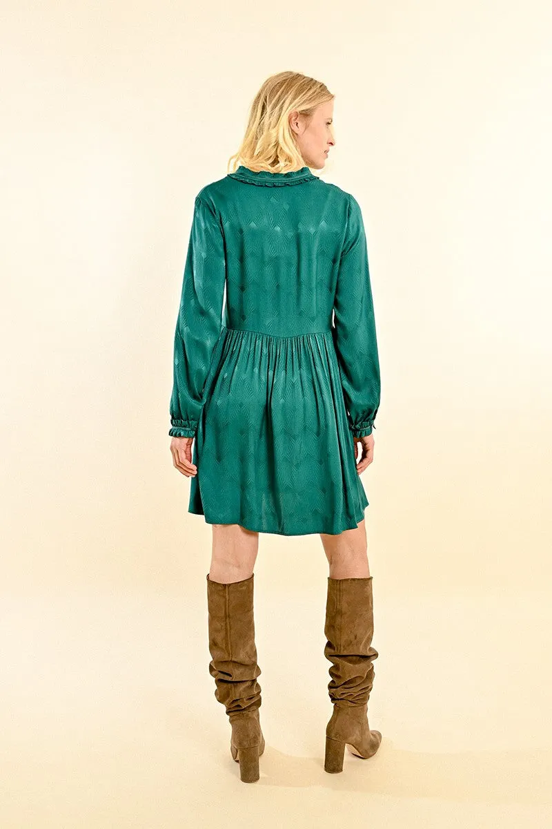 SATIN DRESS WITH TIE NECKLINE
