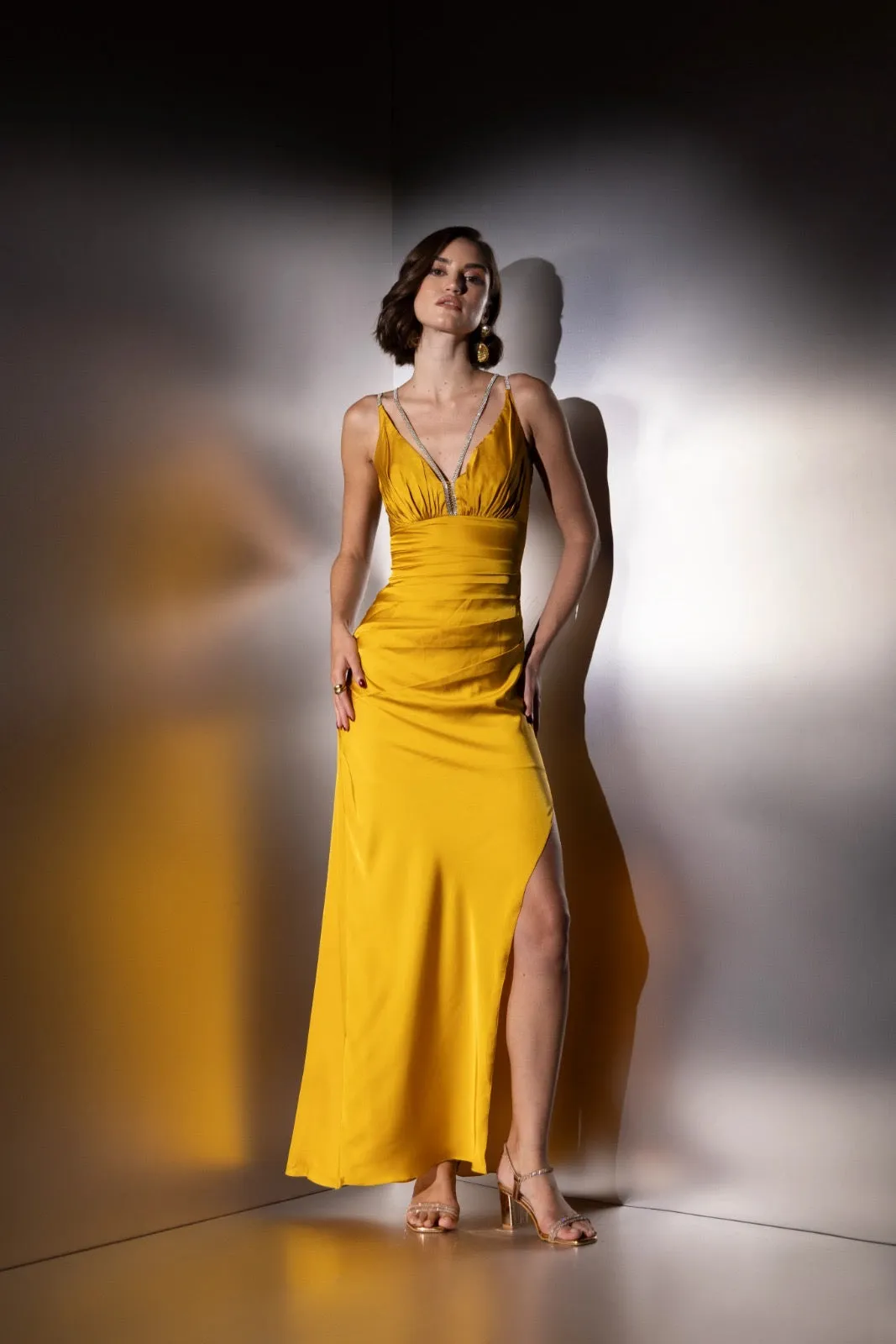 Set me free - yellow satin maxi dress