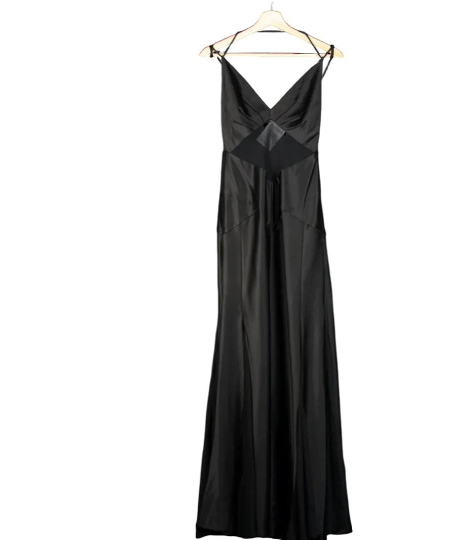 Shona Joy Black Satin Mesh Detail Maxi Dress UK 10
