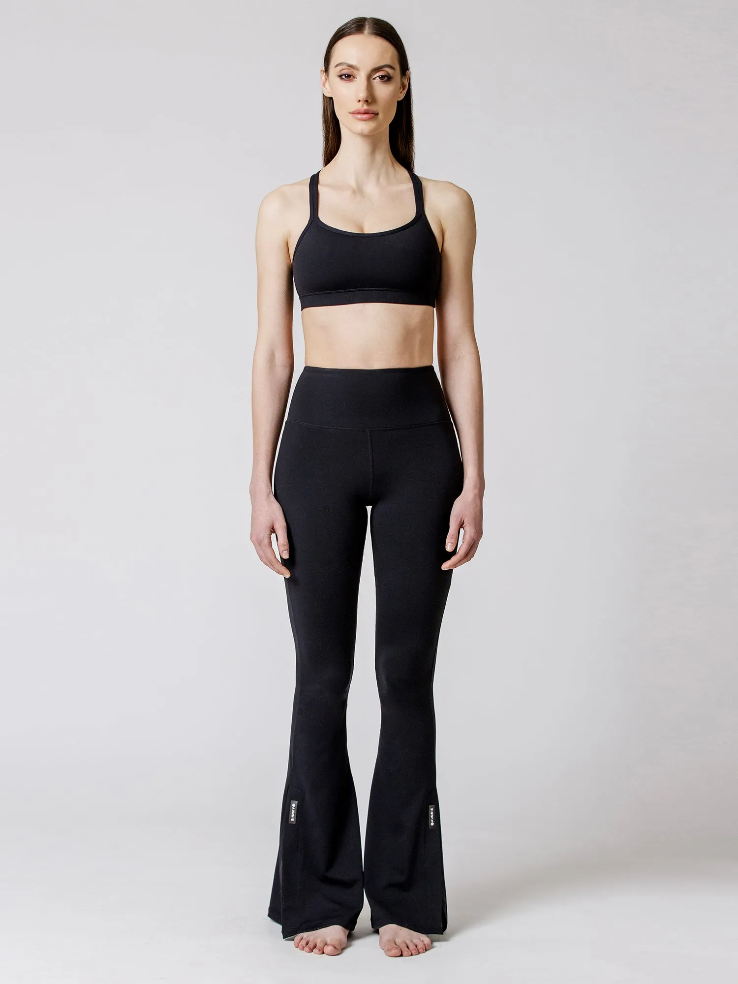 SIDE SLIT HIGH WAIST FLARE PANTS, BLACK