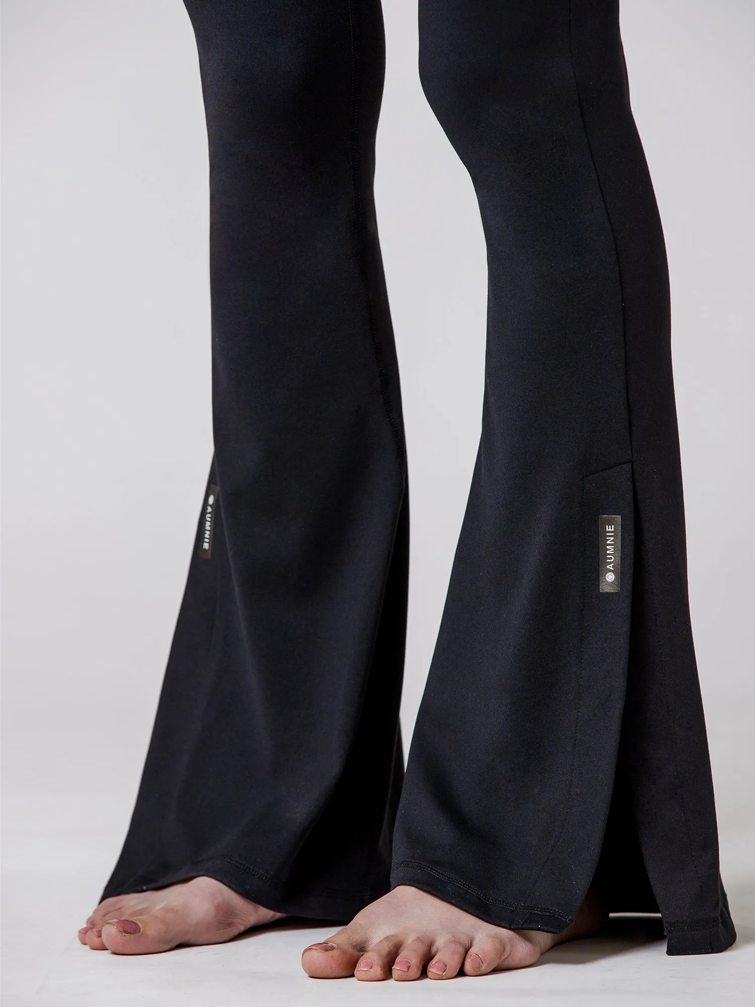 SIDE SLIT HIGH WAIST FLARE PANTS, BLACK