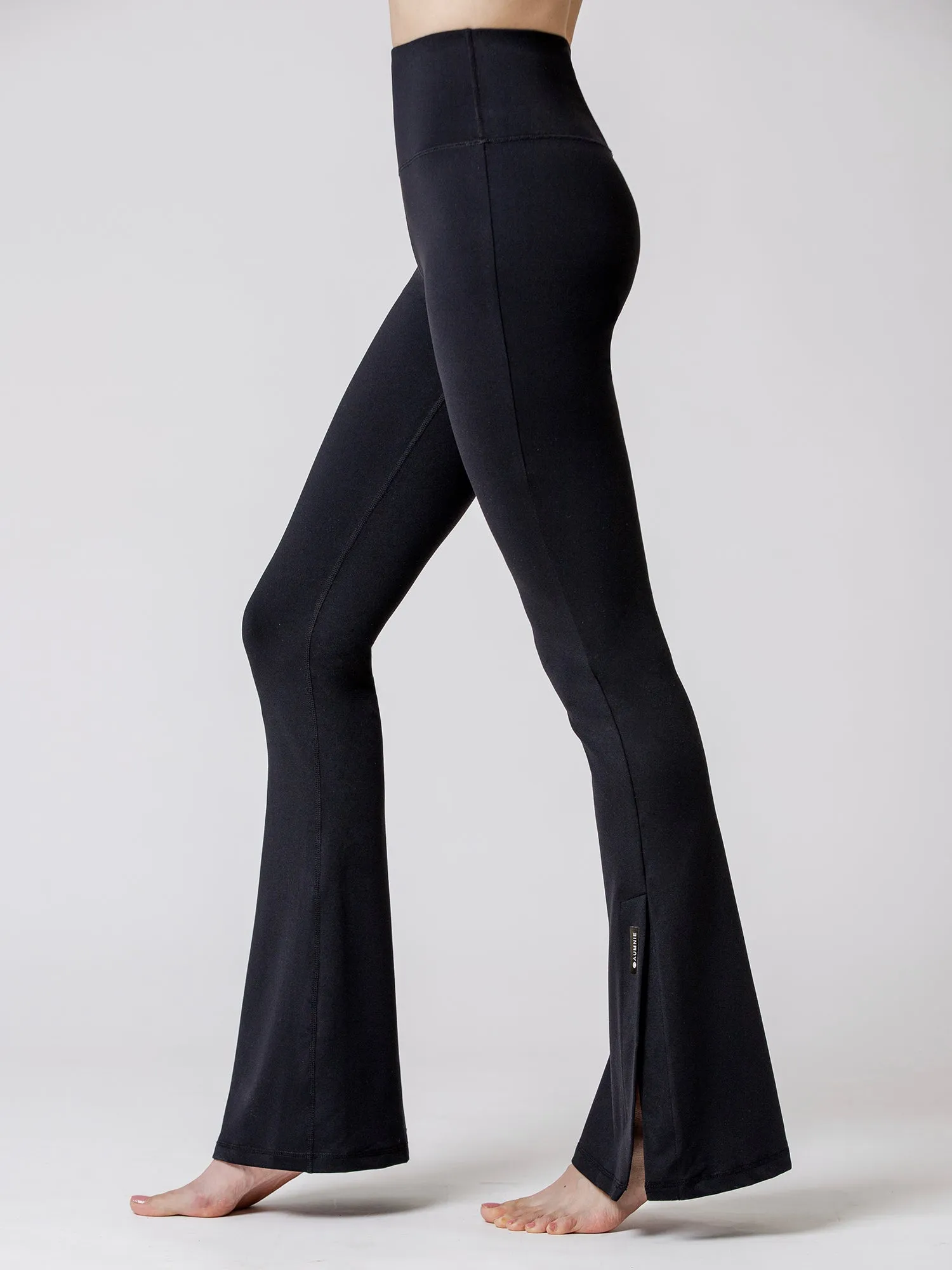 SIDE SLIT HIGH WAIST FLARE PANTS, BLACK