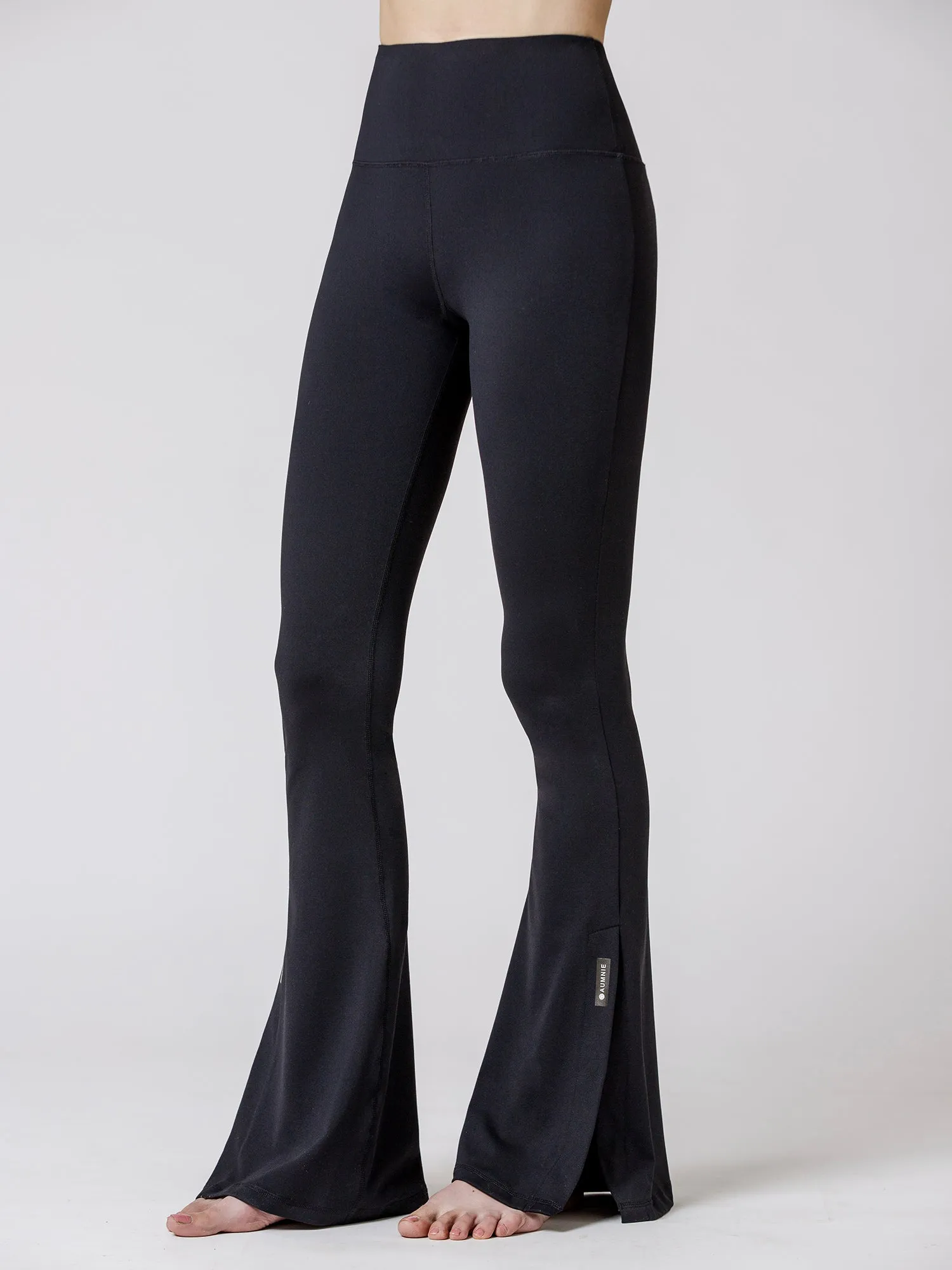 SIDE SLIT HIGH WAIST FLARE PANTS, BLACK