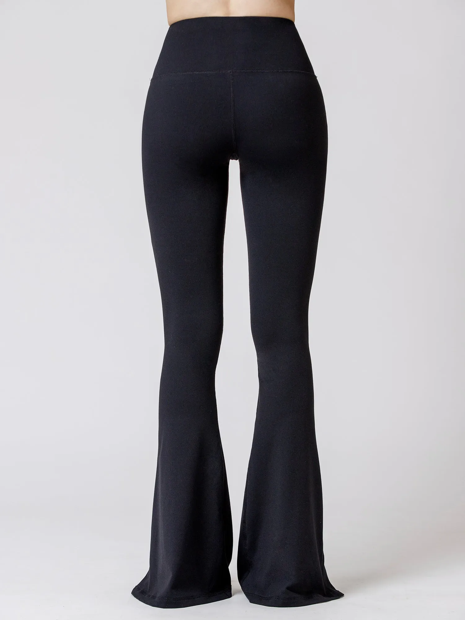 SIDE SLIT HIGH WAIST FLARE PANTS, BLACK