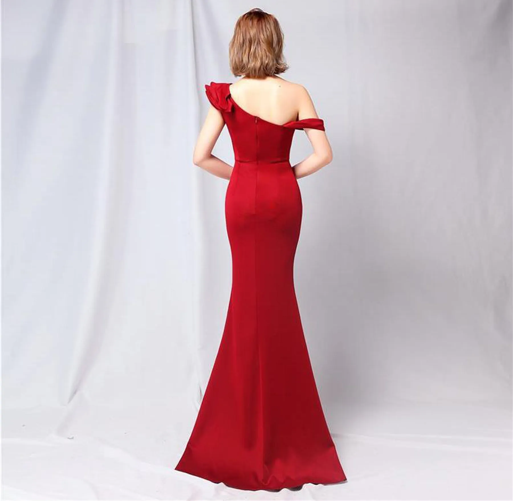 Single Ruffle Shoulder Maxi Dress