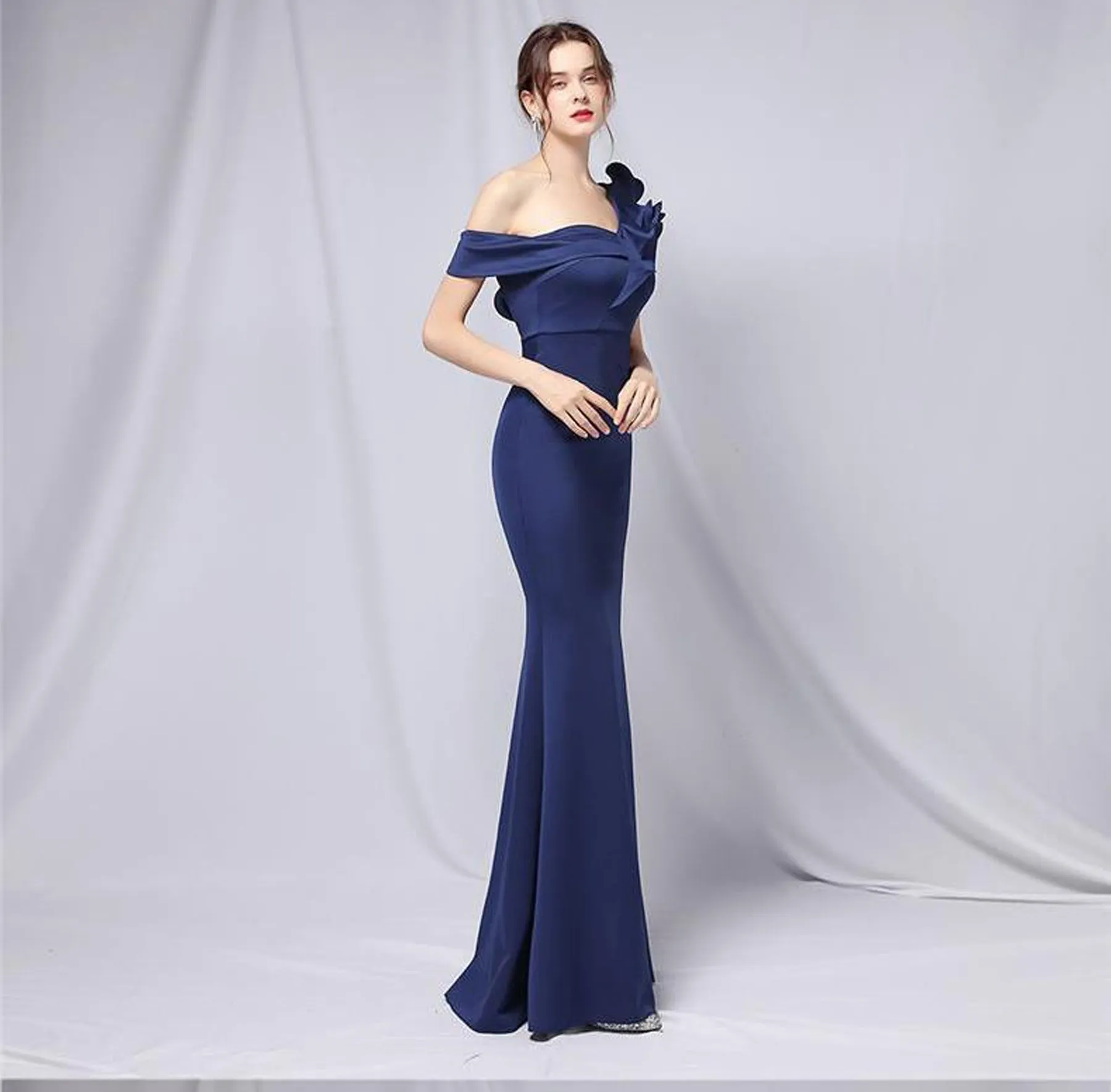 Single Ruffle Shoulder Maxi Dress