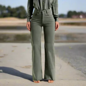 Slim Fit Stretch Frayed Flared Pants for Women