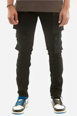 Snap Cargo Pants - Skinny Black