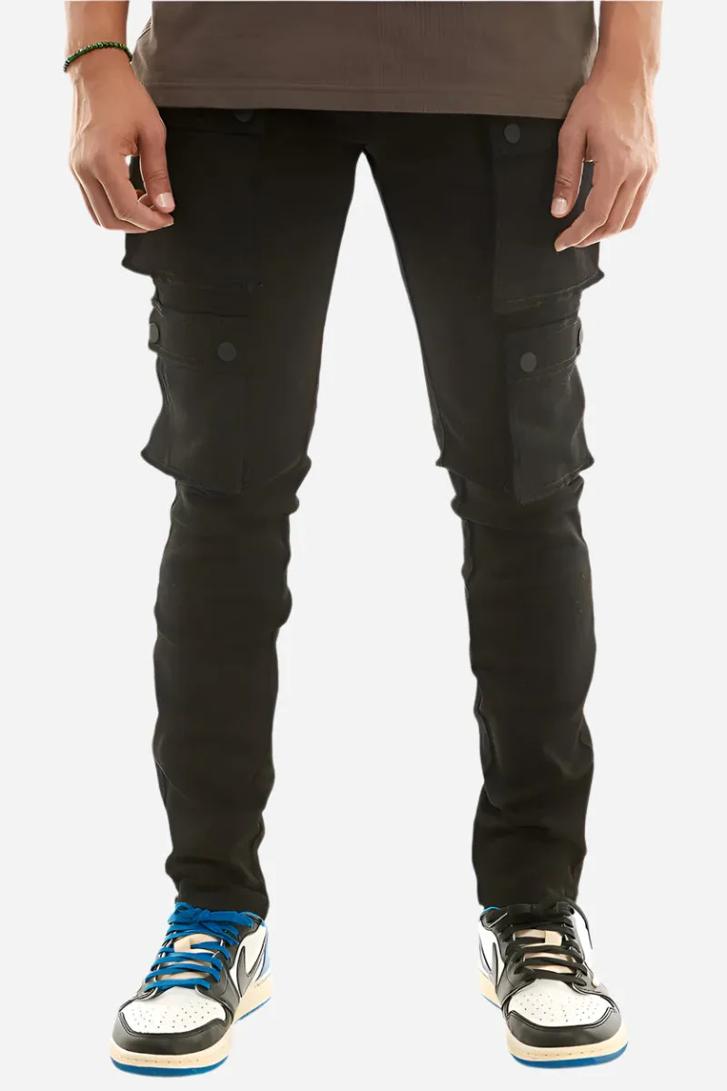Snap Cargo Pants - Skinny Black