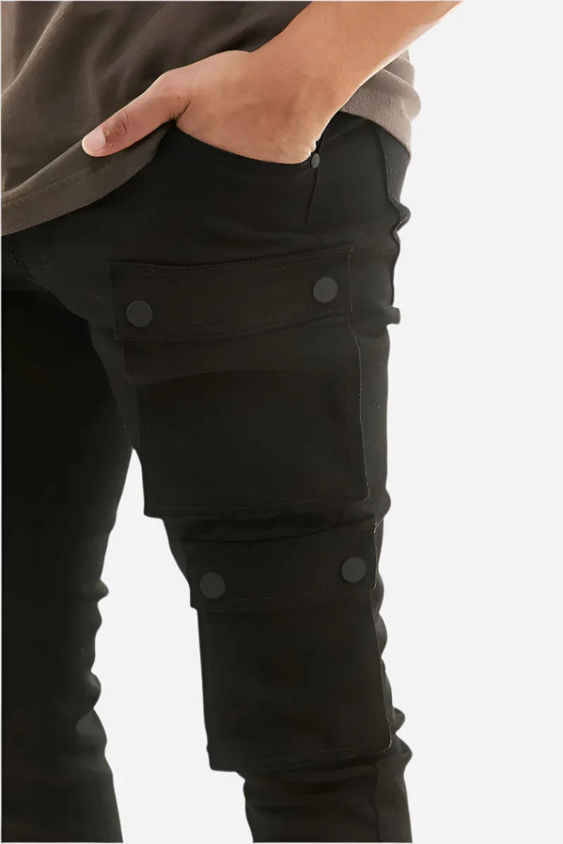 Snap Cargo Pants - Skinny Black
