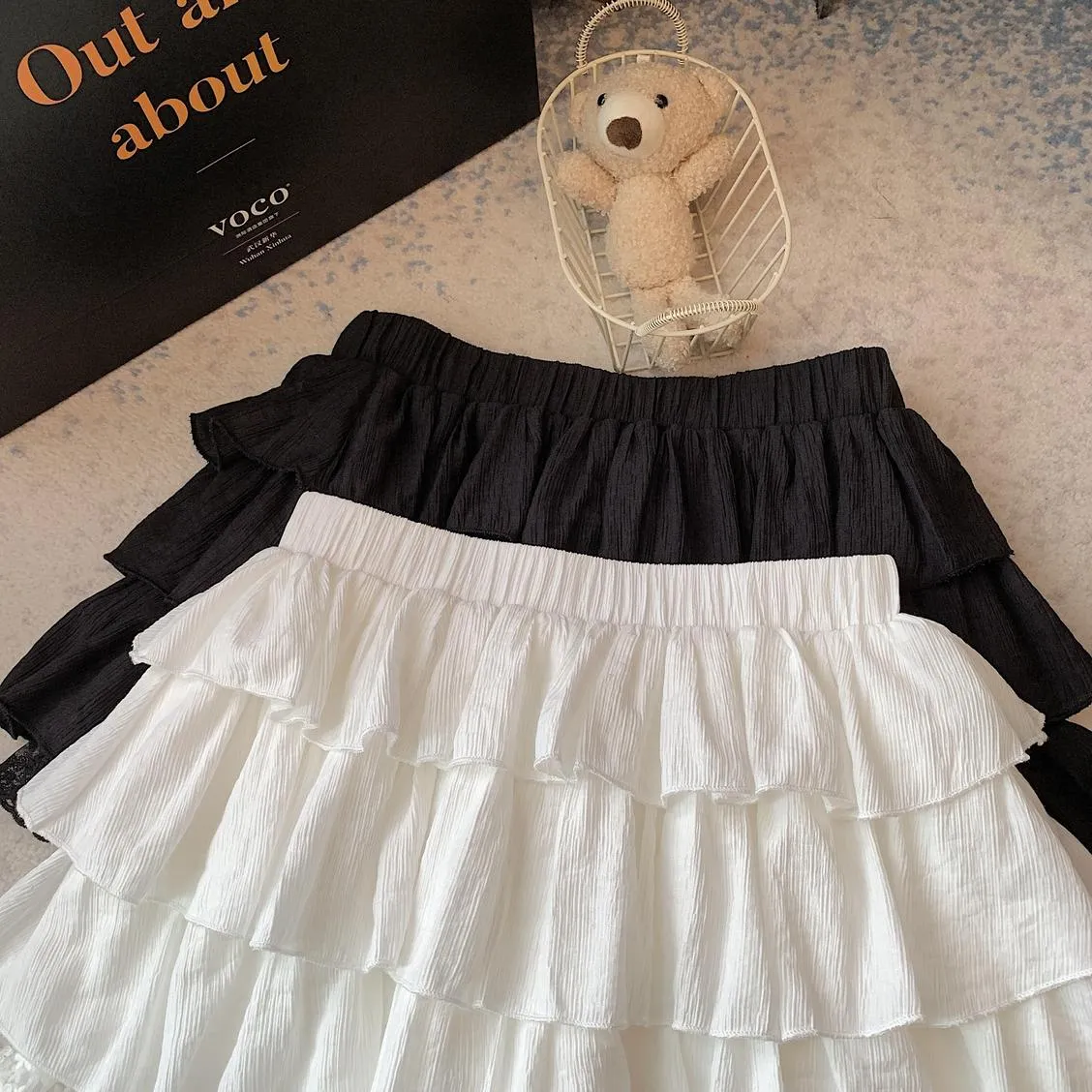 Solid Color A-line Mini Skirt with Patchwork Lace Details