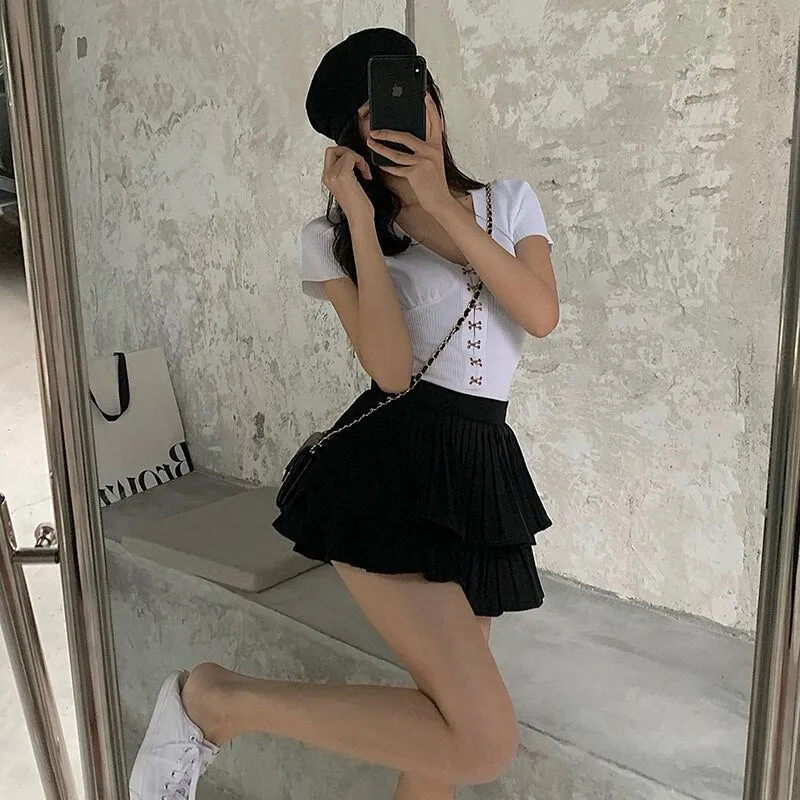 Solid High Waist Pleated Skirts