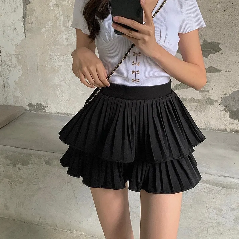 Solid High Waist Pleated Skirts
