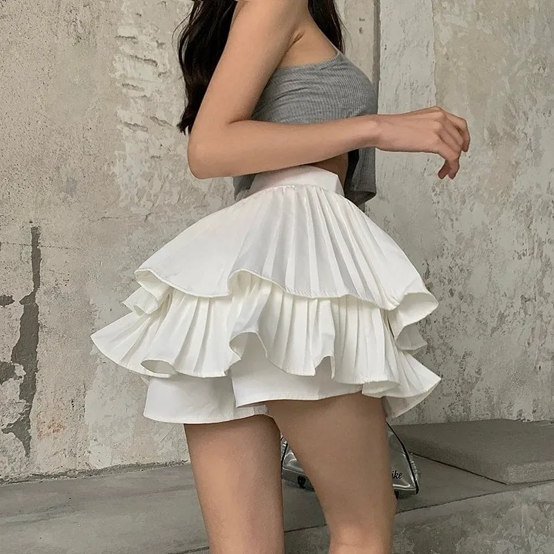 Solid High Waist Pleated Skirts