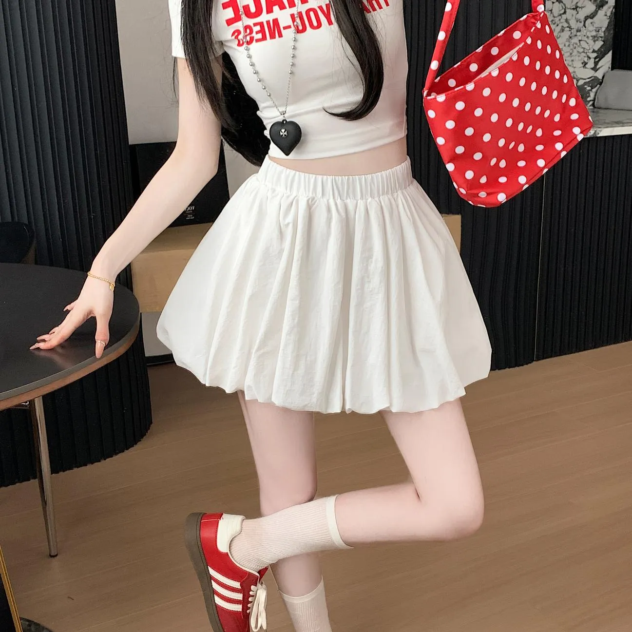 Solid High-Waisted A-line Mini Skirt with an Elastic Waist