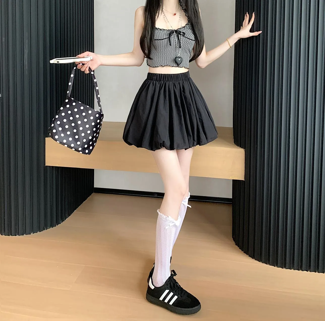 Solid High-Waisted A-line Mini Skirt with an Elastic Waist