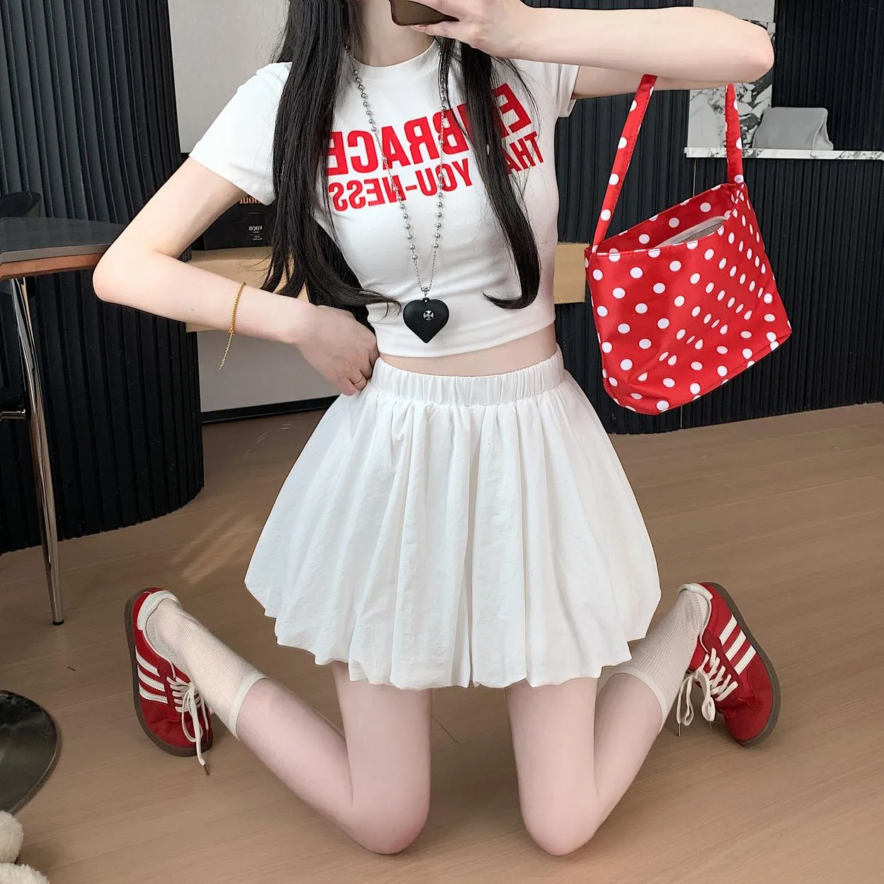 Solid High-Waisted A-line Mini Skirt with an Elastic Waist