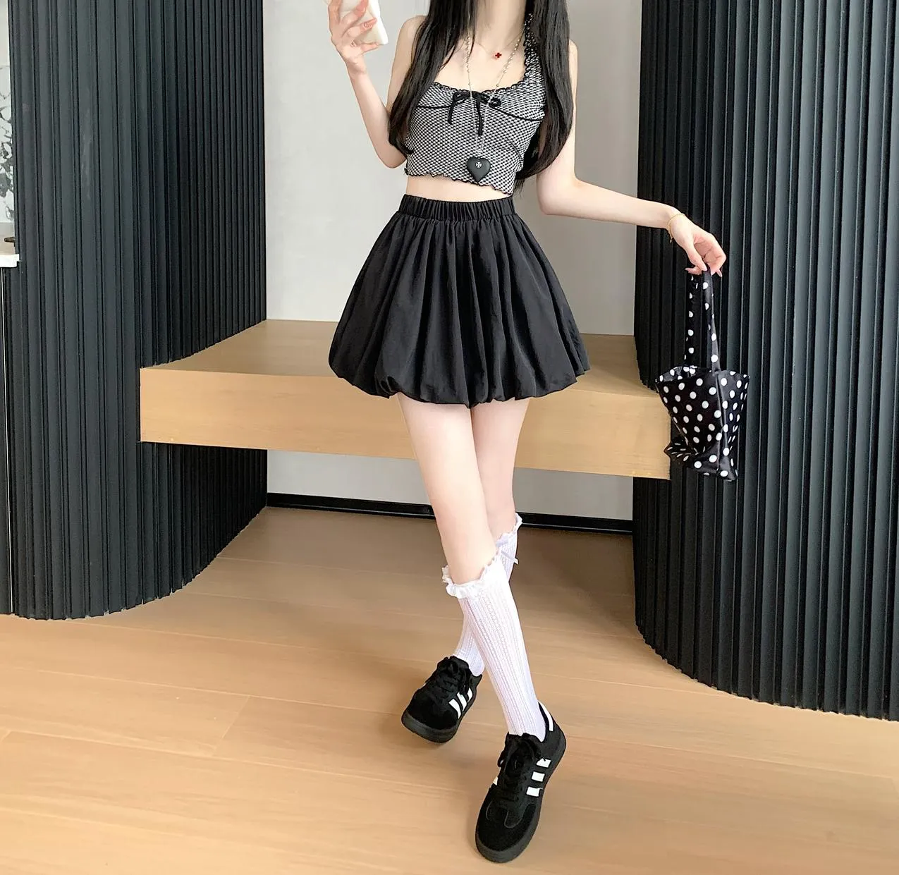 Solid High-Waisted A-line Mini Skirt with an Elastic Waist