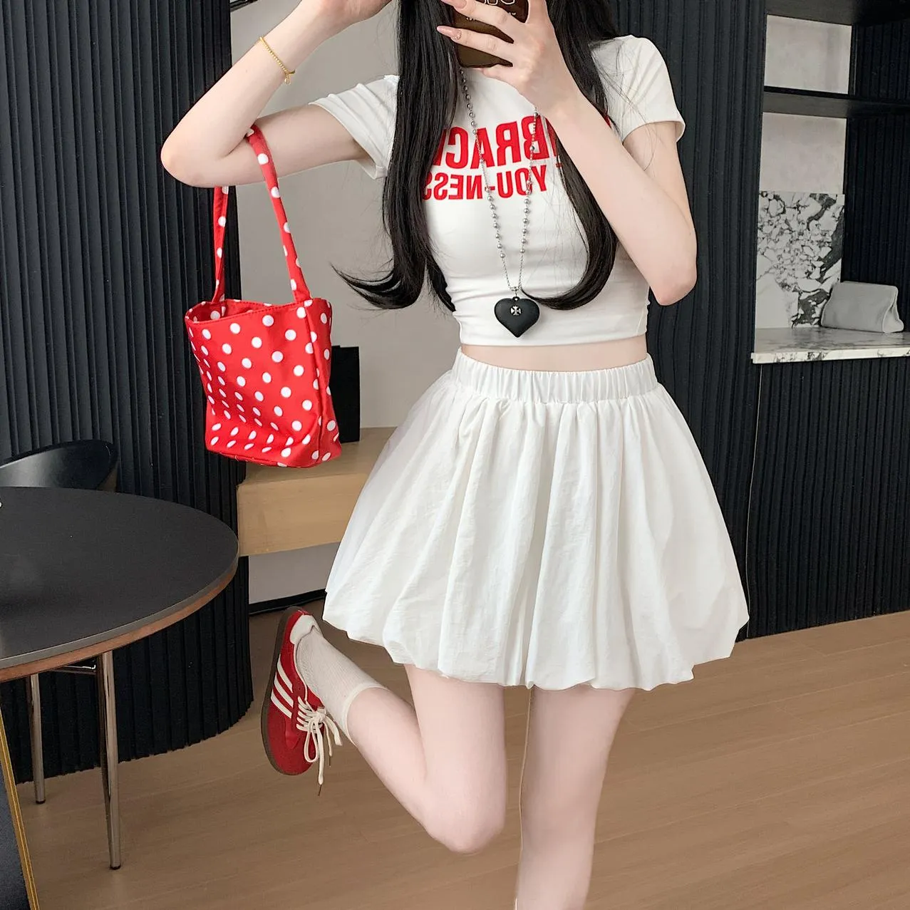 Solid High-Waisted A-line Mini Skirt with an Elastic Waist