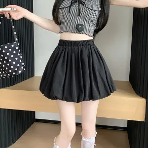 Solid High-Waisted A-line Mini Skirt with an Elastic Waist