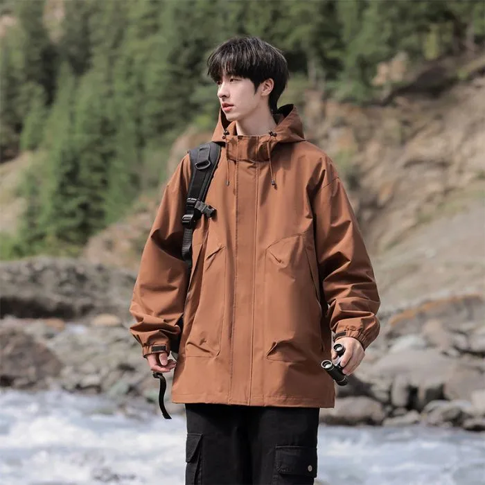 Solid Stain-resistant Relaxed-fit Raincoat for Outdoor Adventures