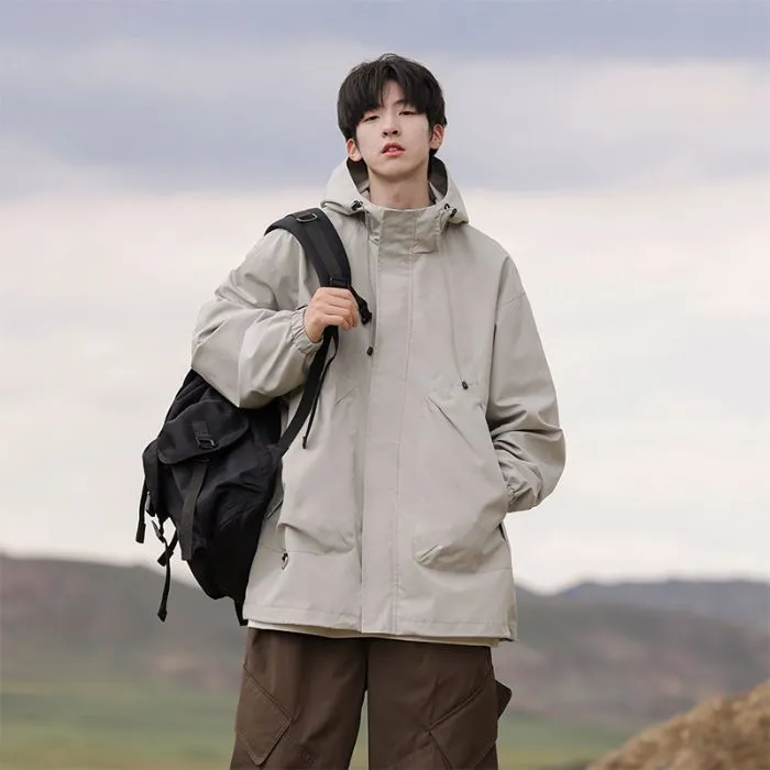 Solid Stain-resistant Relaxed-fit Raincoat for Outdoor Adventures