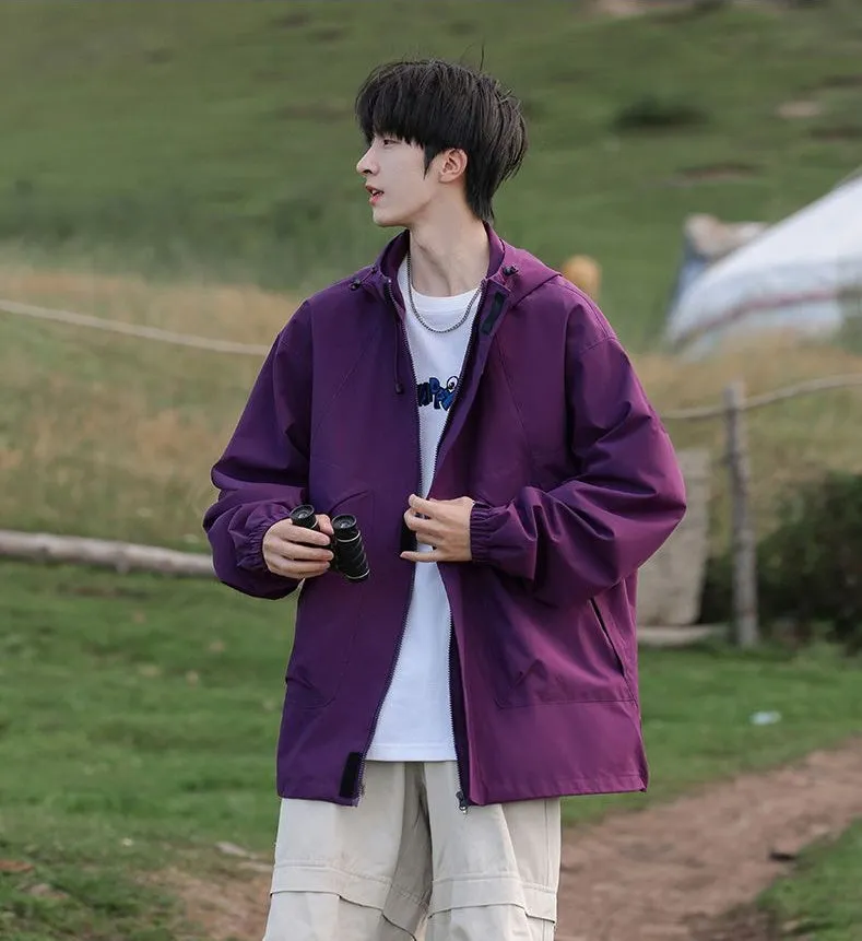 Solid Stain-resistant Relaxed-fit Raincoat for Outdoor Adventures