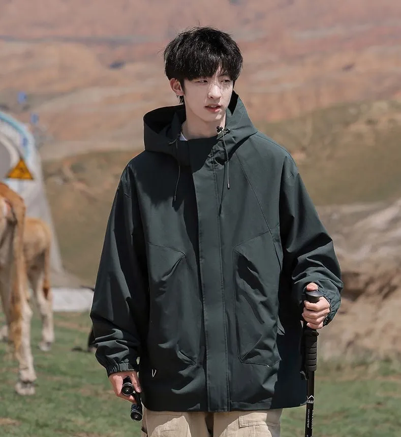 Solid Stain-resistant Relaxed-fit Raincoat for Outdoor Adventures