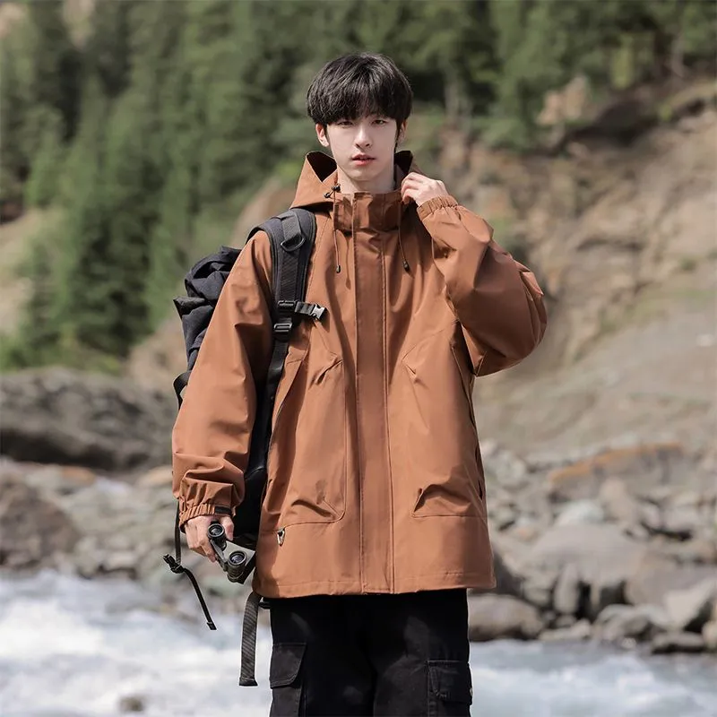 Solid Stain-resistant Relaxed-fit Raincoat for Outdoor Adventures