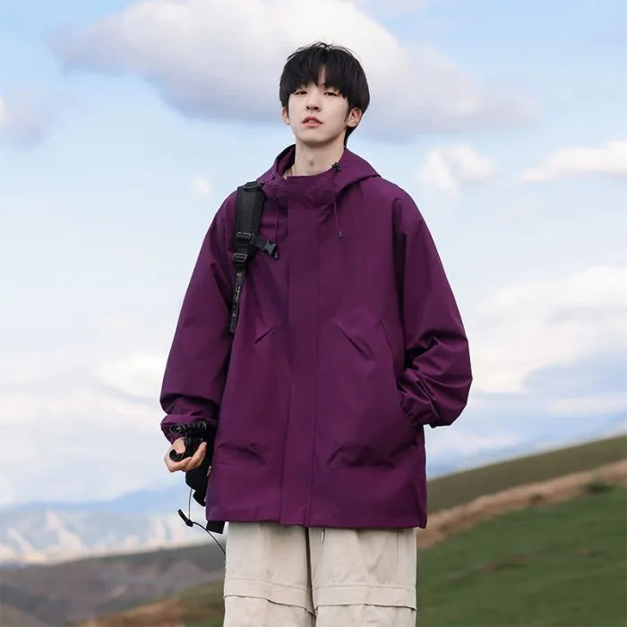 Solid Stain-resistant Relaxed-fit Raincoat for Outdoor Adventures