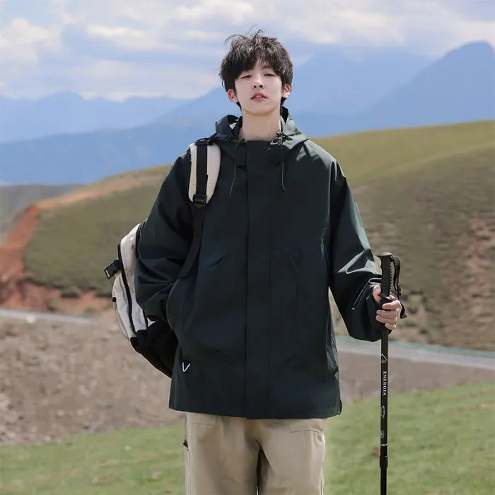 Solid Stain-resistant Relaxed-fit Raincoat for Outdoor Adventures