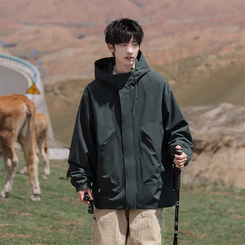 Solid Stain-resistant Relaxed-fit Raincoat for Outdoor Adventures