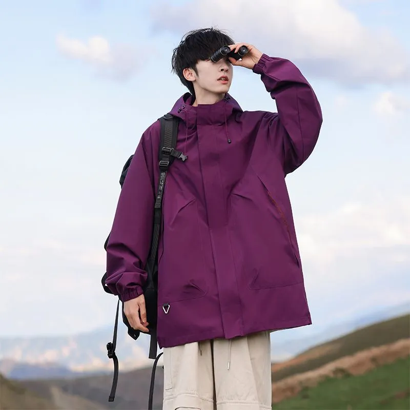 Solid Stain-resistant Relaxed-fit Raincoat for Outdoor Adventures