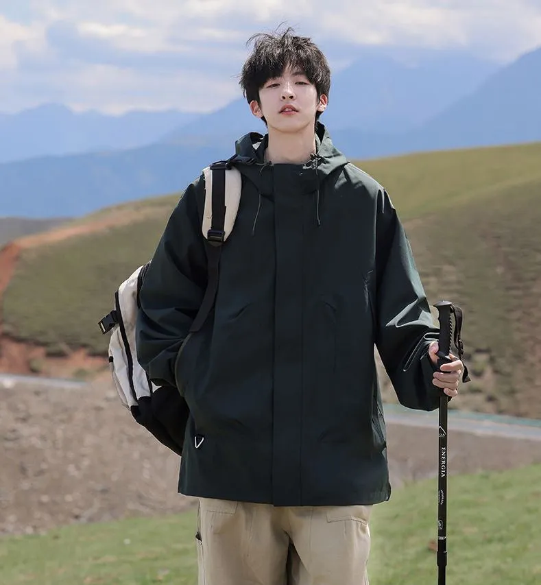 Solid Stain-resistant Relaxed-fit Raincoat for Outdoor Adventures