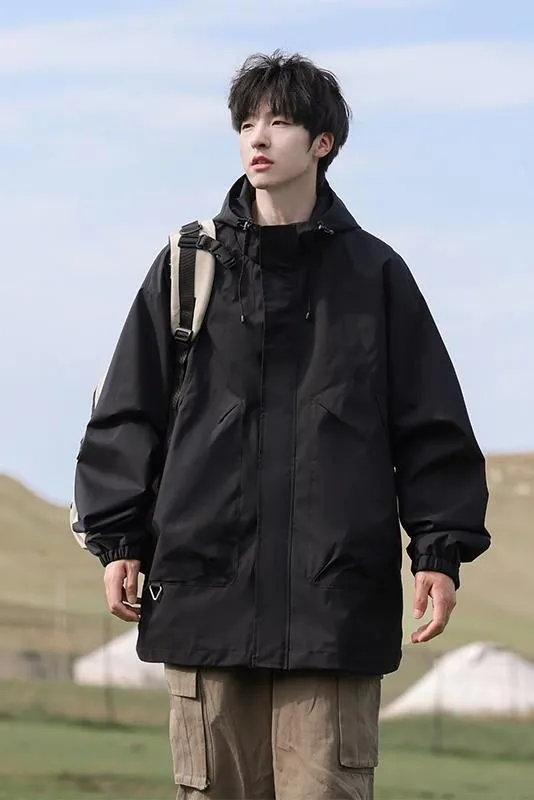 Solid Stain-resistant Relaxed-fit Raincoat for Outdoor Adventures