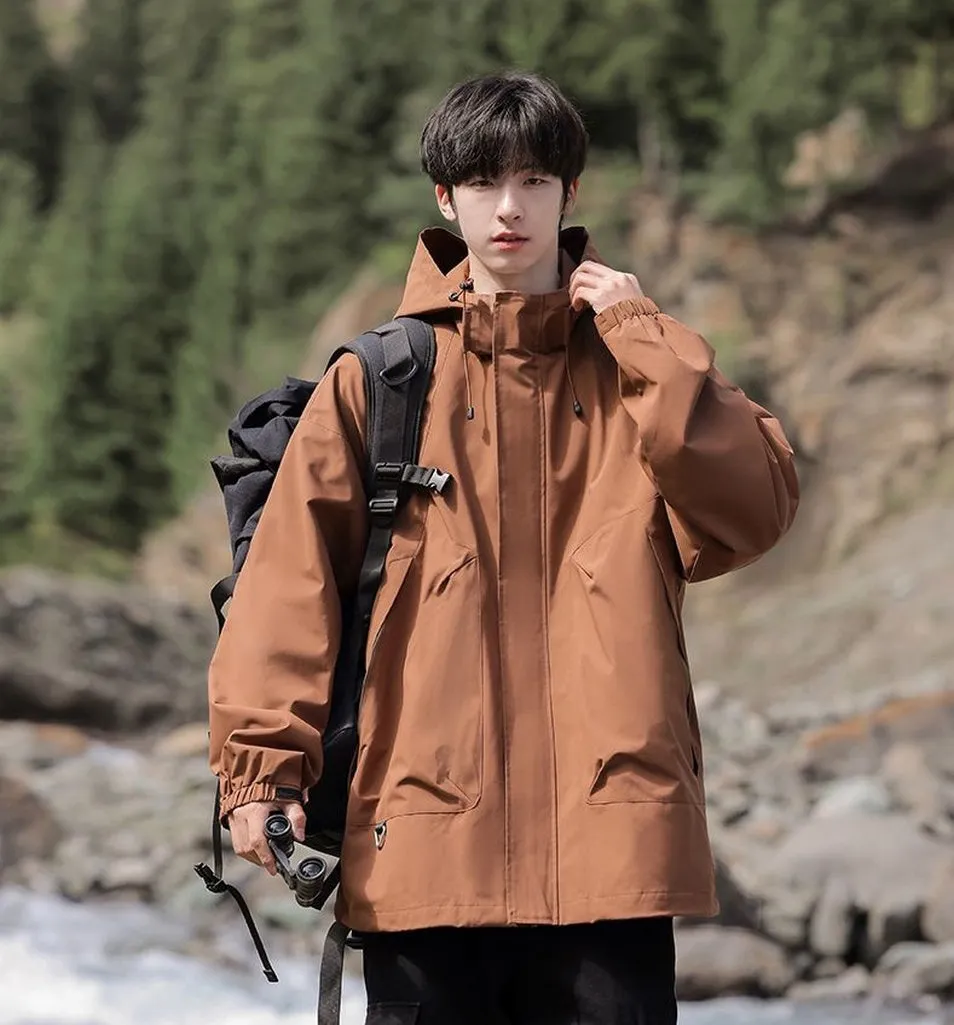 Solid Stain-resistant Relaxed-fit Raincoat for Outdoor Adventures