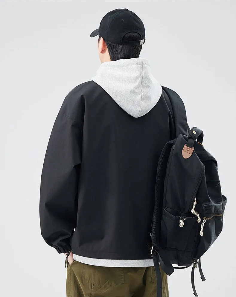 Solid Windbreaker Style Rain Coat with Relaxed-Fit and Cuffs