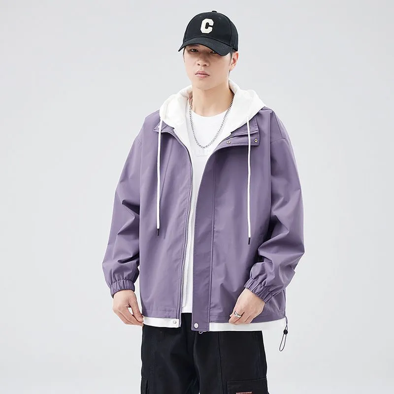 Solid Windbreaker Style Rain Coat with Relaxed-Fit and Cuffs